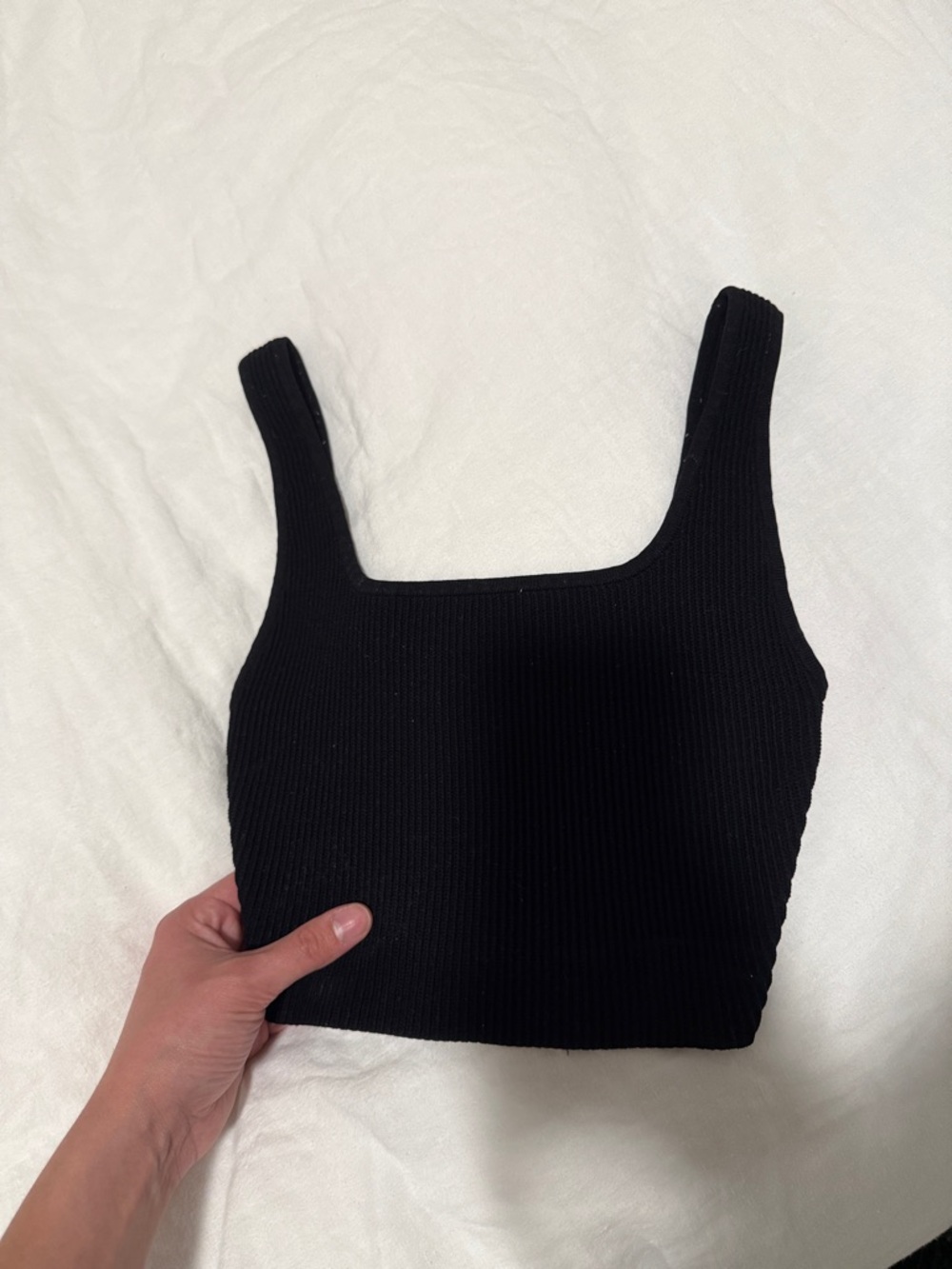 Ribbed Square-Neck Black Crop Top